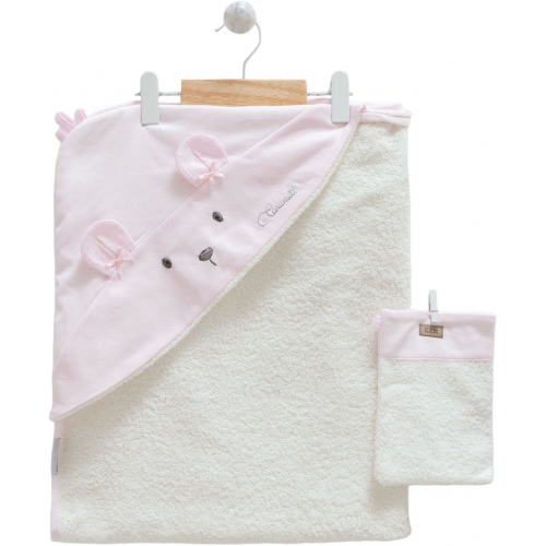 Рушник для купання + рукавичка BASIC pink