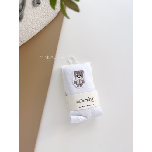 Колготи з вишивкою Bear/дівчинка білі
